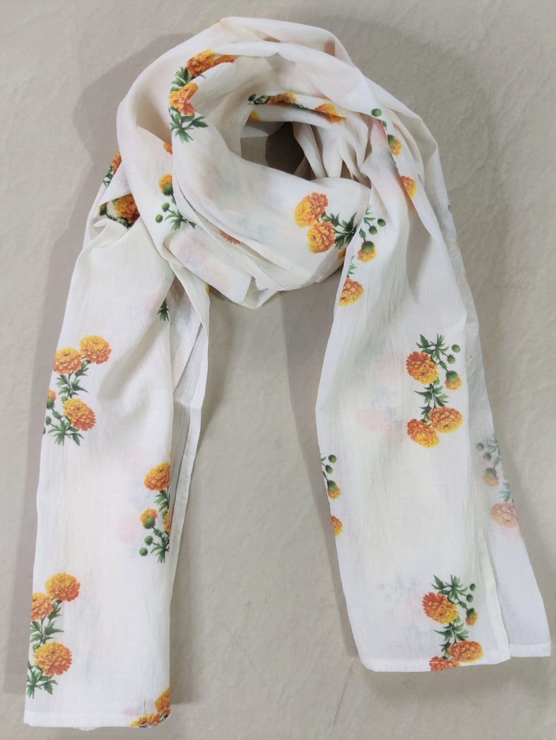 100% cotton Marigold printed scarf