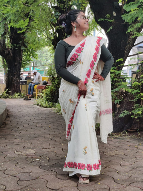 100% cotton hand made  printed with Hibiscus, Marigold and Tulsi