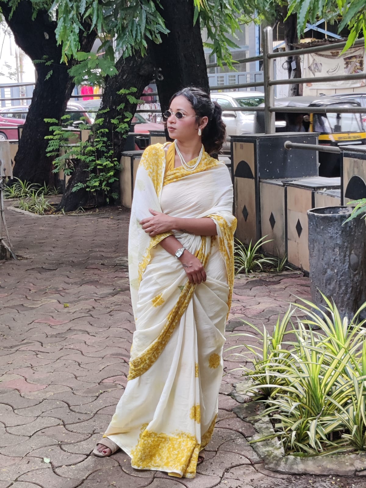 100% cotton hand made saree with original Marigold flower print