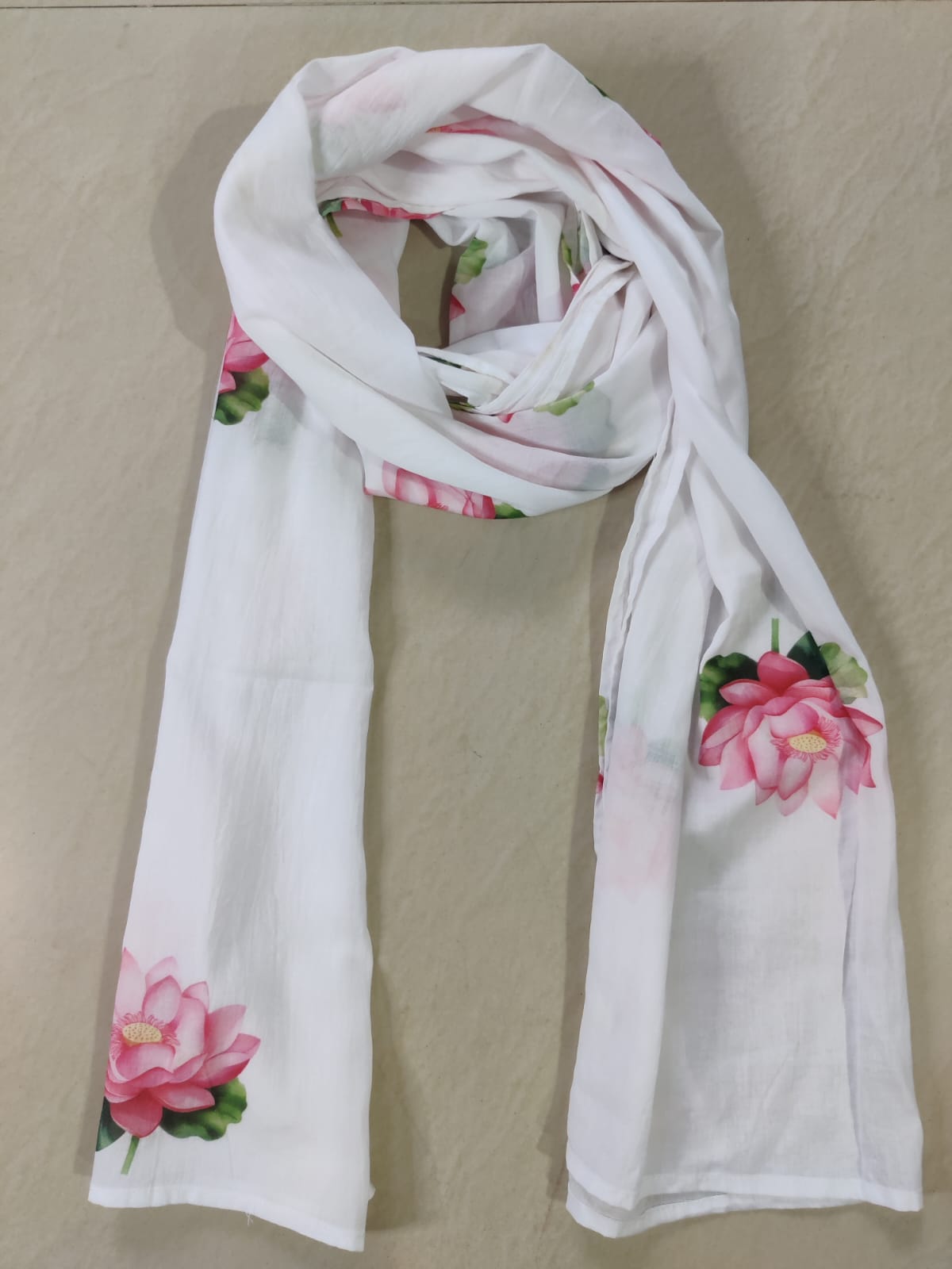 100% cotton Lotus printed scarf