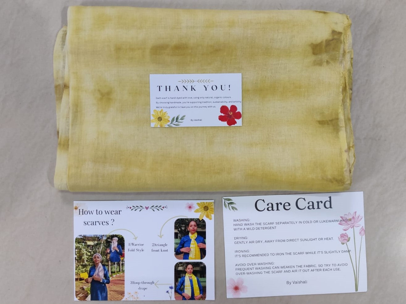 100% cotton hand made Marigold dyed printed scarf