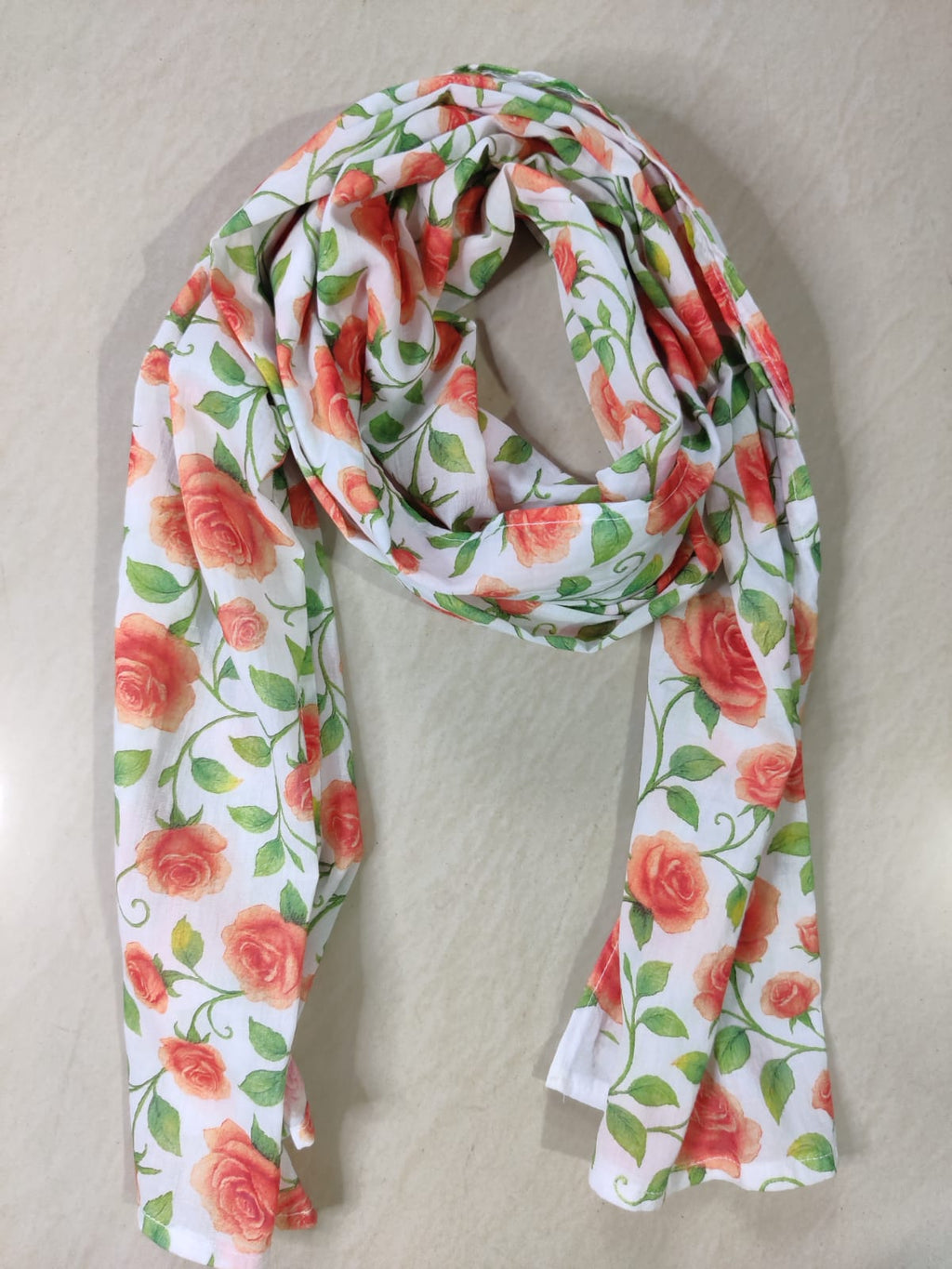 100% cotton rose printed scarf