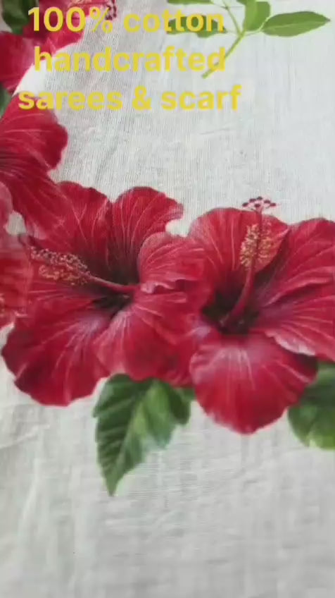 100% cotton hand made  printed with Hibiscus, Marigold and Tulsi
